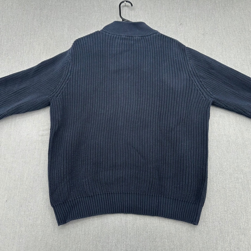 LL Bean Sweater Mens Large Navy Blue Cotton Mock Neck Henley Ribbed Knit - Picture 3 of 5